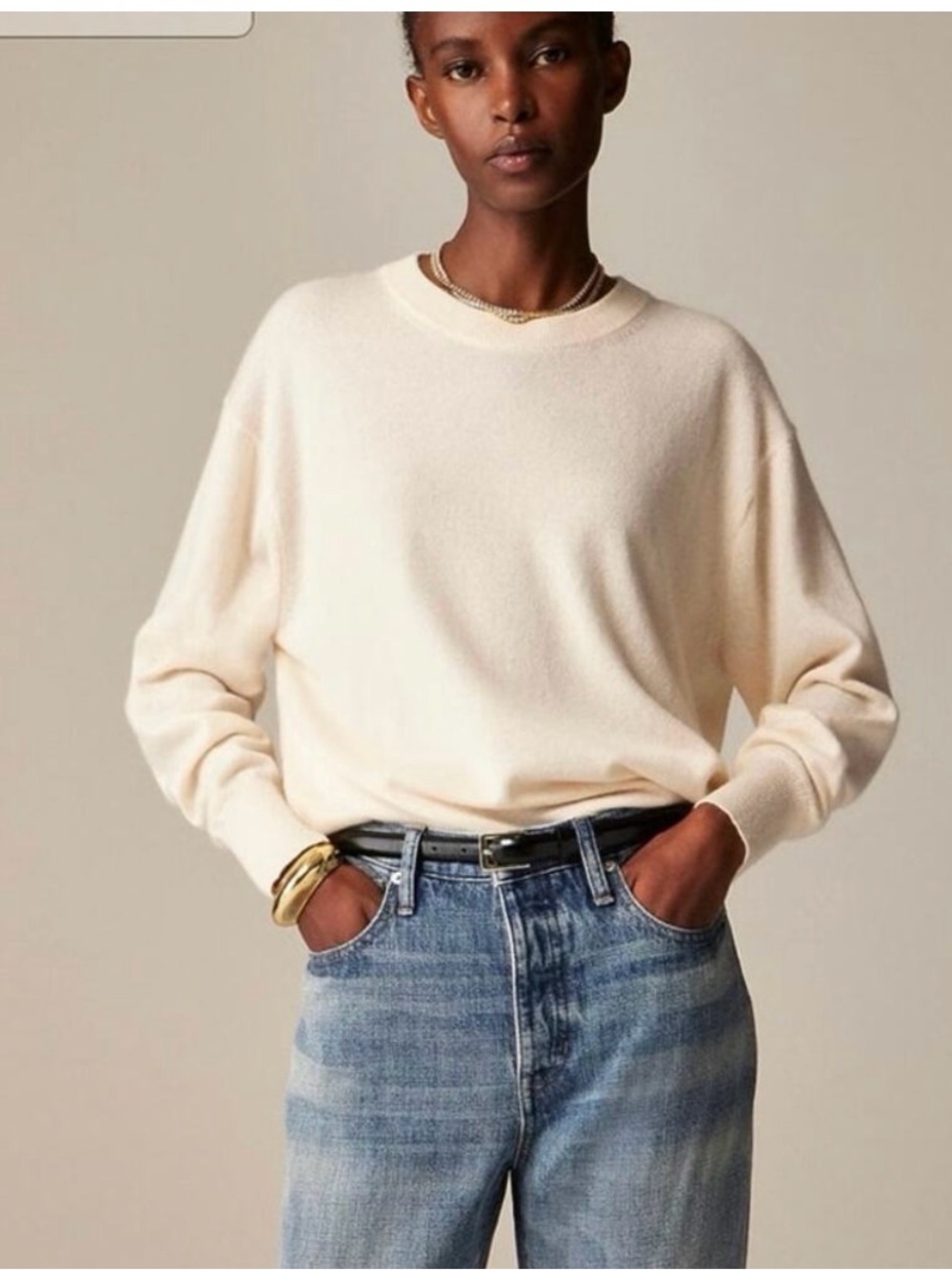 Classic Crewneck Cashmere Soft Sweater in Cream